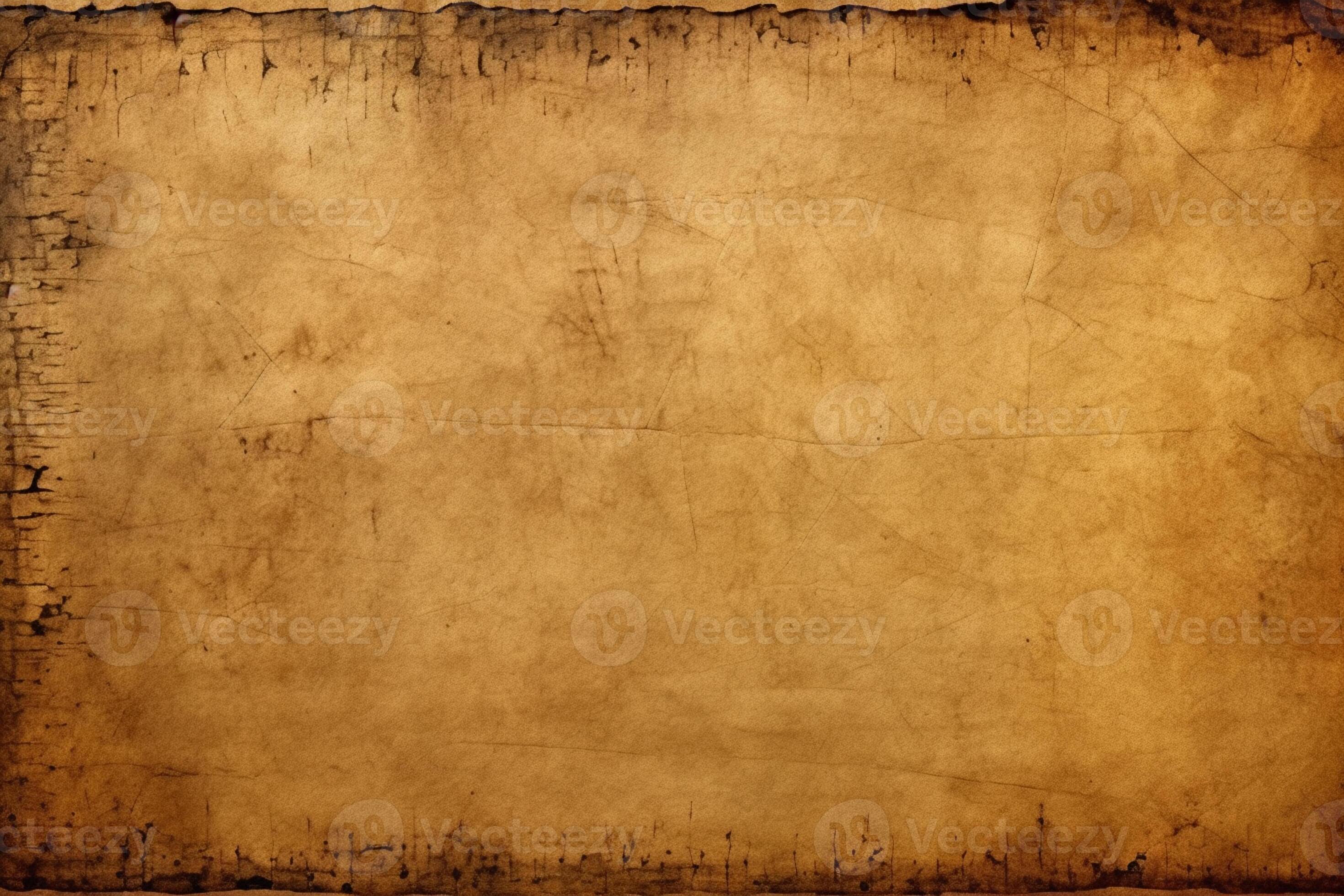 Aged parchment texture featuring dark, tattered edges. AI Generated