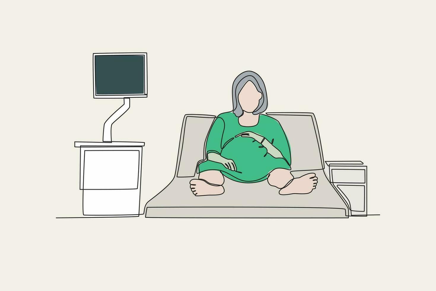 color ilustración de un embarazada mujer en el intensivo habitación vector