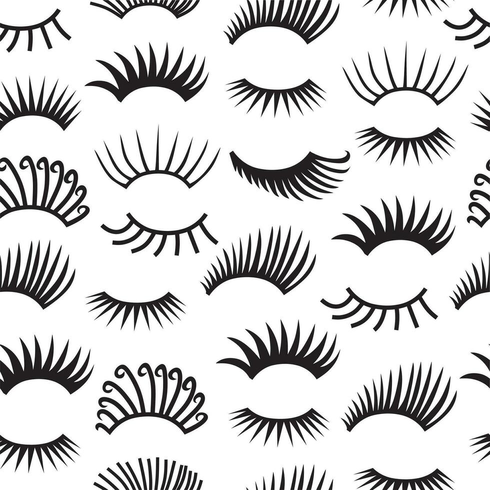 Hand drawn eyelashes doodles icon seamless pattern. Vector beauty illustration of open and close eyes for cards, textile