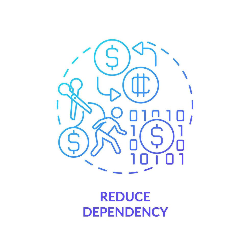 2D reduce dependency gradient thin line icon concept, isolated vector, illustration representing digital currency. vector