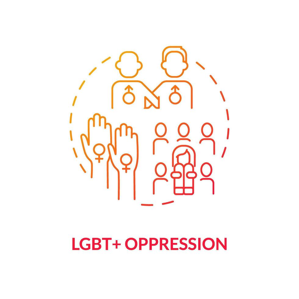 LGBT oppression red gradient concept icon. Discrimination of minorities. Social injustice example abstract idea thin line illustration. Isolated outline drawing vector