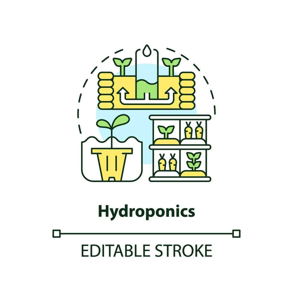 2D customizable hydroponics icon representing vertical farming concept, isolated vector, thin line illustration. vector