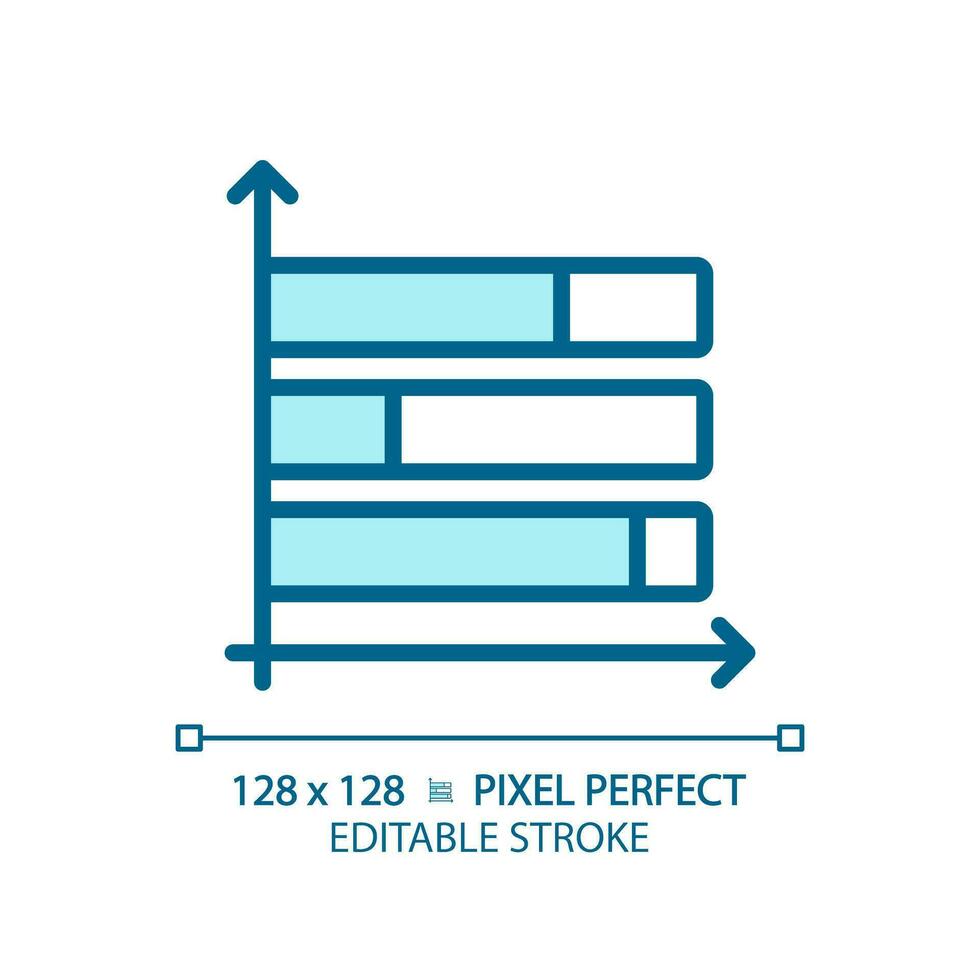 Horizontal stacked column chart light blue icon. Budget management. Demographic data. Information display. RGB color sign. Simple design. Web symbol. Contour line. Flat illustration. Isolated object vector