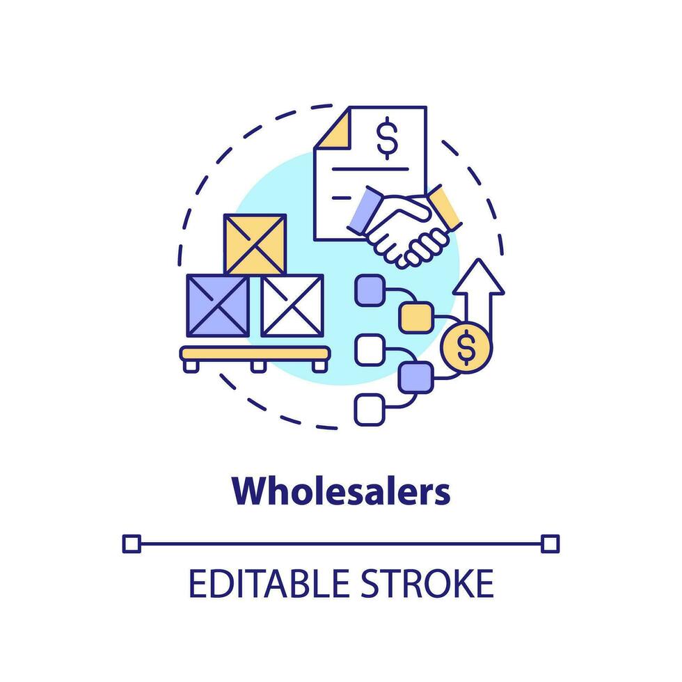 2D editable wholesalers thin line icon concept, isolated vector, multicolor illustration representing vendor management. vector