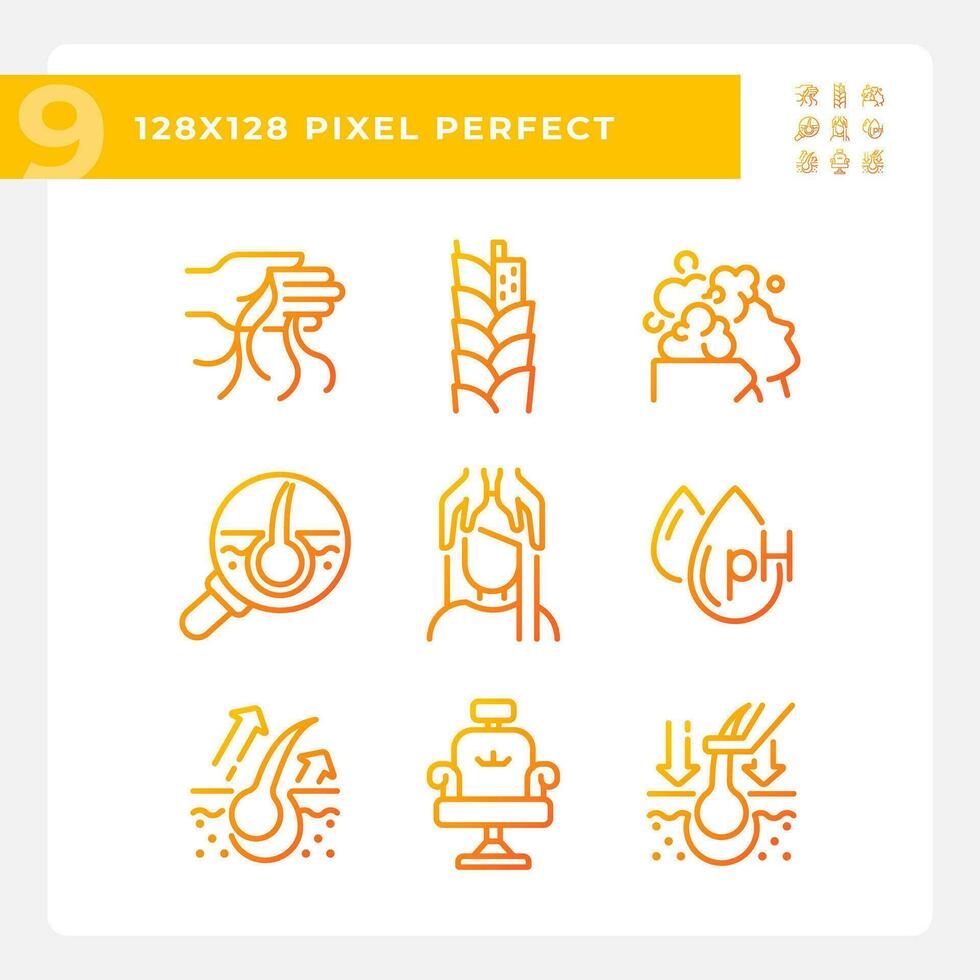 Pixel perfect gradient icons set of haircare, thin linear creative orange illustration. vector