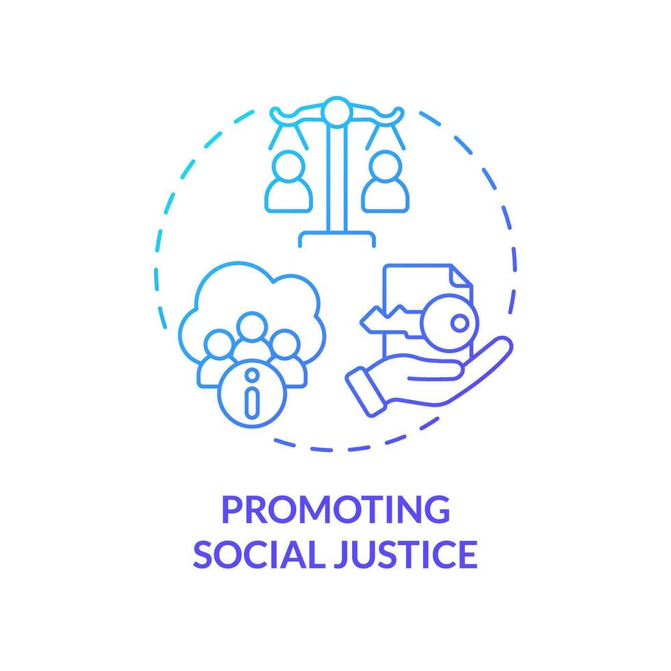 degradado promoviendo social justicia concepto Delgado línea icono, aislado vector representando datos democratización.