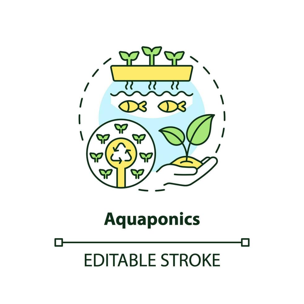 2D customizable aquaponics icon representing vertical farming and hydroponics concept, isolated vector, thin line illustration. vector