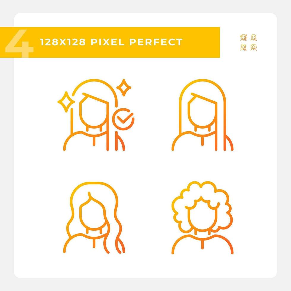 Pixel perfect thin line gradient icons set representing haircare, orange illustration. vector