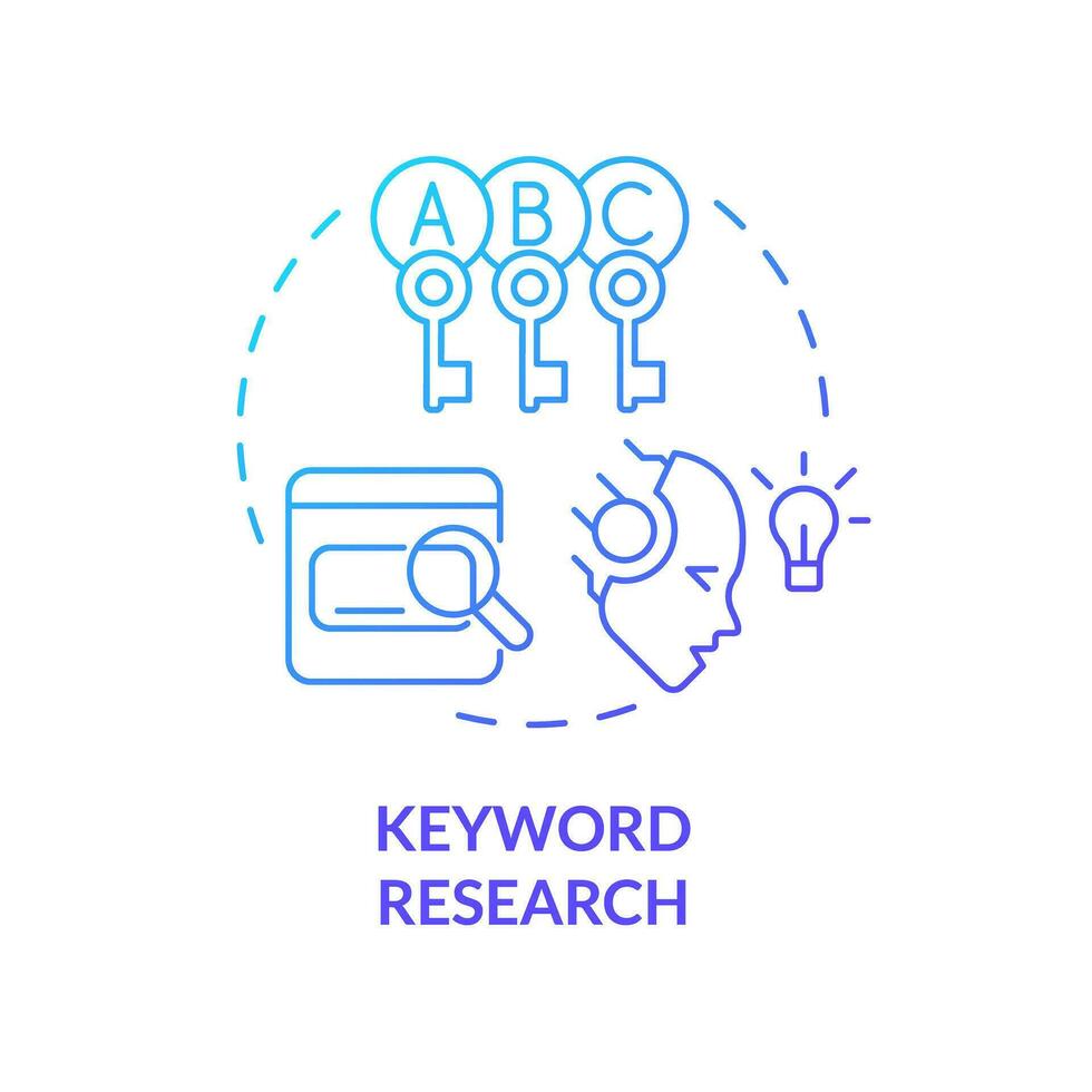 Gradient keyword research icon concept, isolated vector, AI for SEO thin line illustration. vector