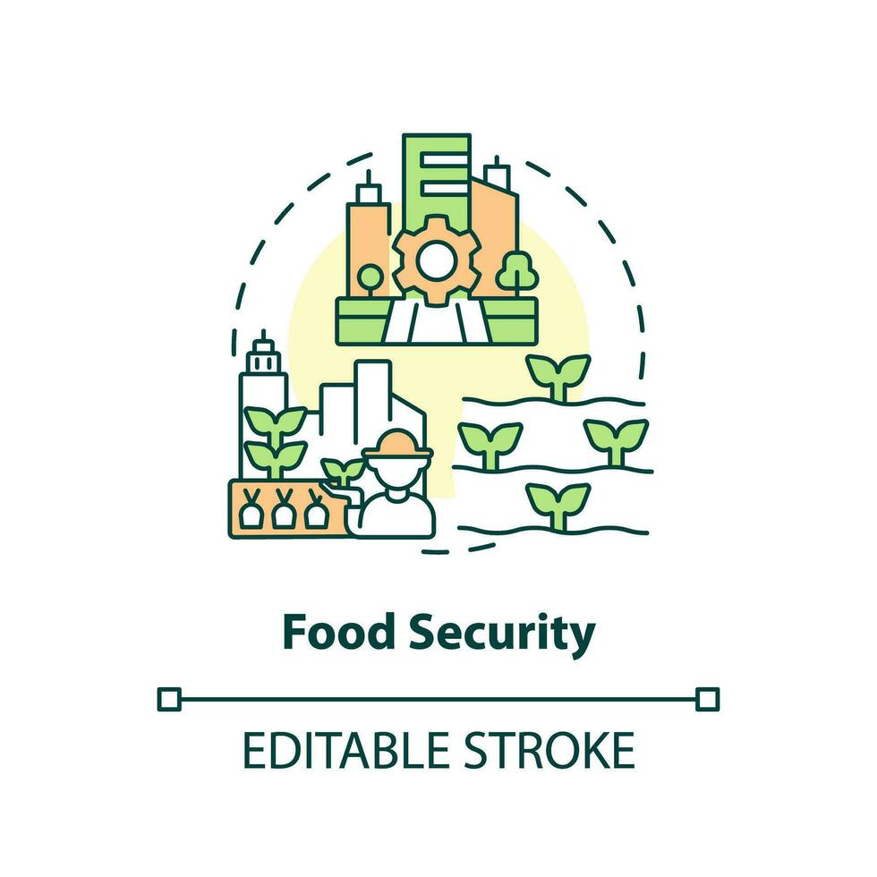 2D customizable food security icon representing vertical farming and hydroponics concept, isolated vector, thin line illustration. vector