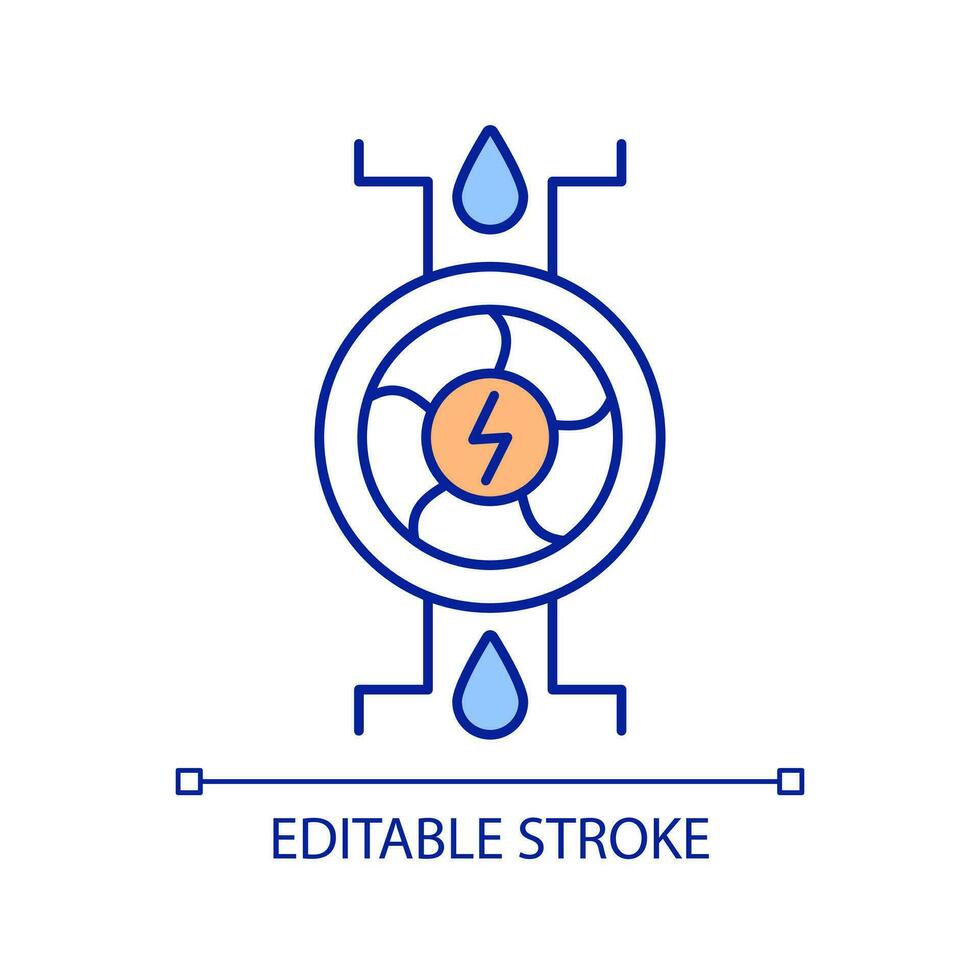 Electricity generation with water power RGB color icon. Sustainable power source. Eco friendly industry development. Isolated vector illustration. Simple filled line drawing. Editable stroke