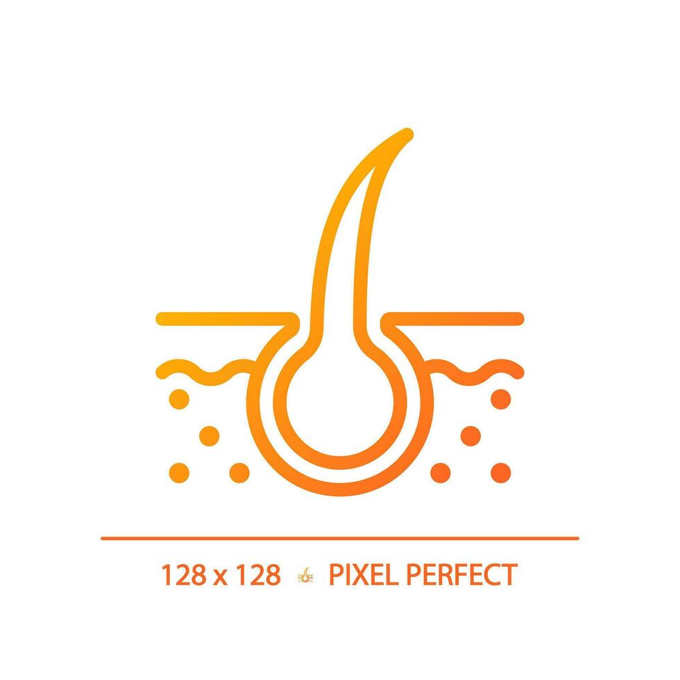 2D pixel perfect hair bulb gradient icon, isolated vector, haircare thin line simple orange illustration. vector