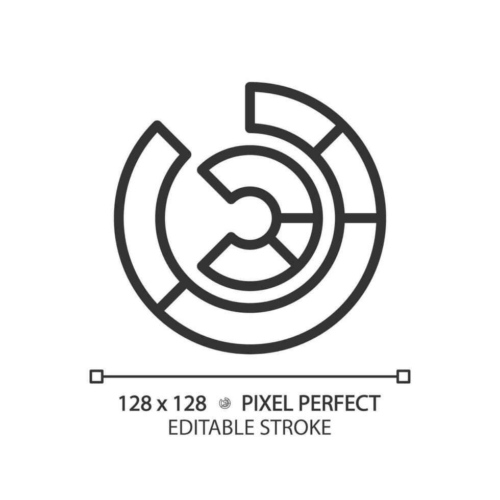 Radial chart linear icon. Circular graph. Business information. Data visualization. Performance measurement. Thin line illustration. Contour symbol. Vector outline drawing. Editable stroke
