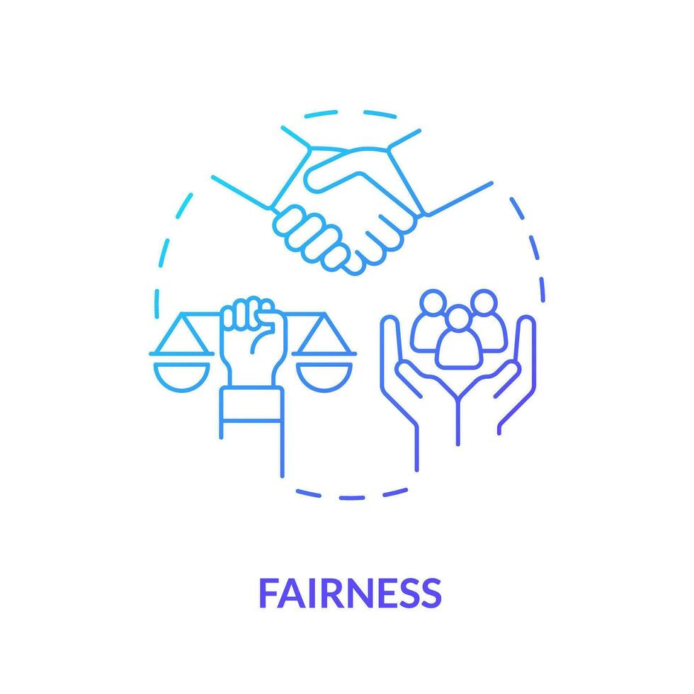 Fairness blue gradient concept icon. Principle of equality for everybody. Law and justice idea abstract idea thin line illustration. Isolated outline drawing vector