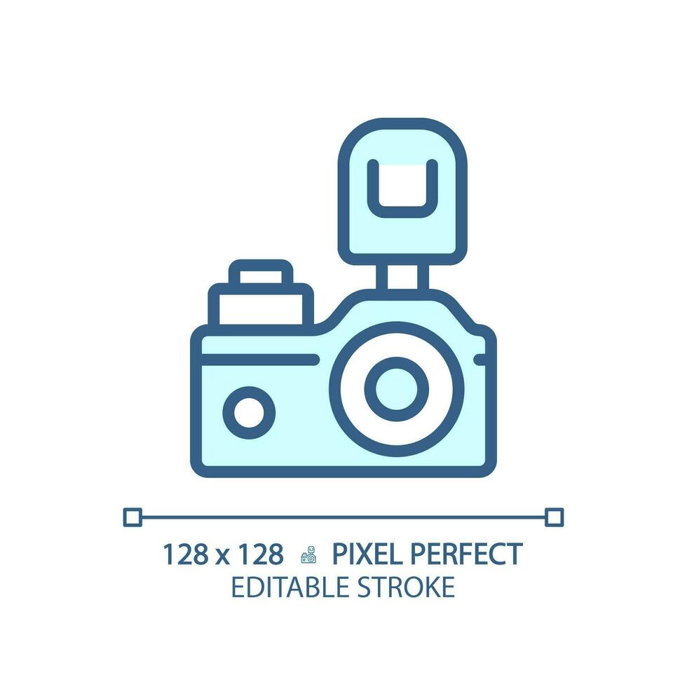 2D pixel perfect editable blue camera icon, isolated vector, thin line illustration representing journalism. vector