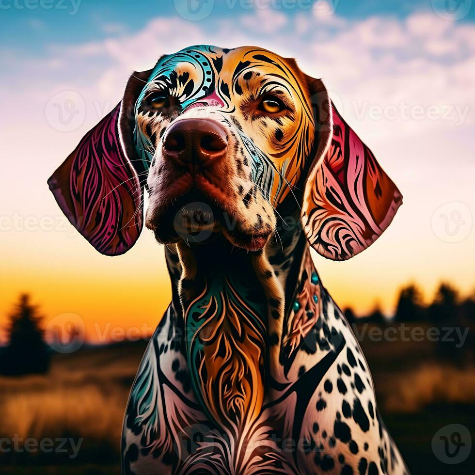 A big tangle of many Dog breeds with different design illustrations photo