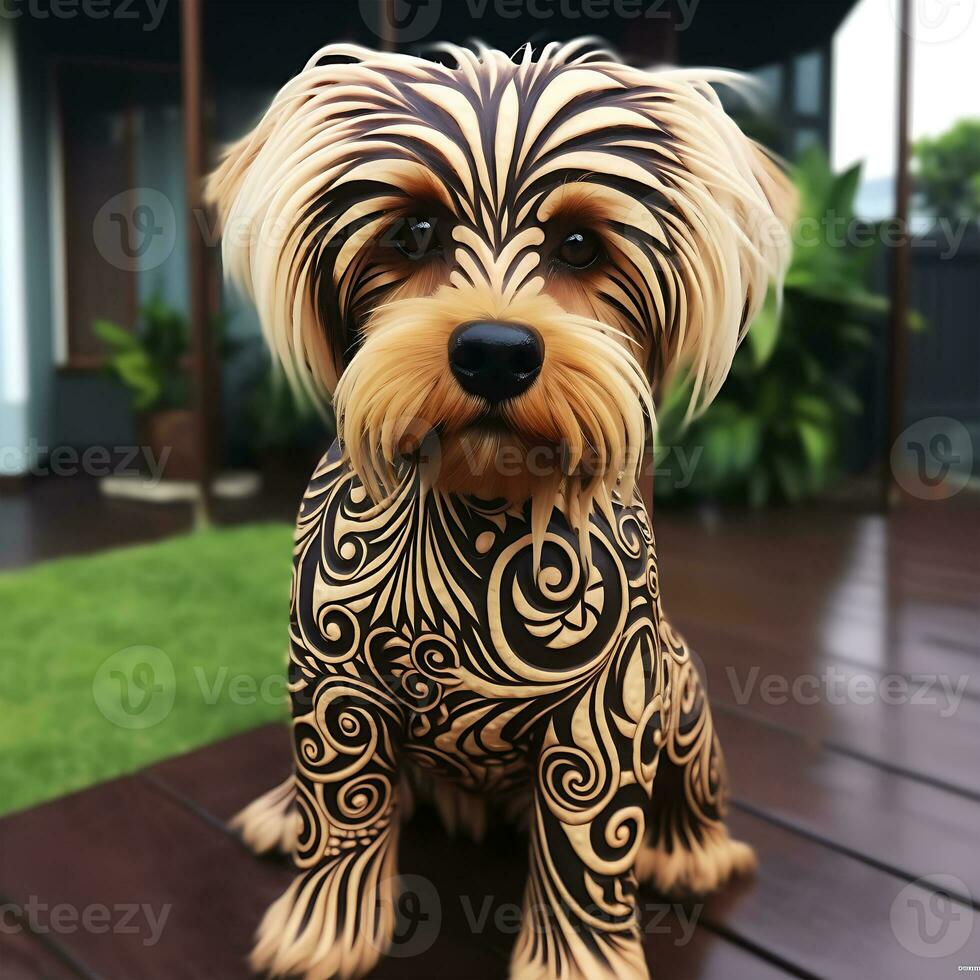 A big tangle of many Dog breeds with different design illustrations photo