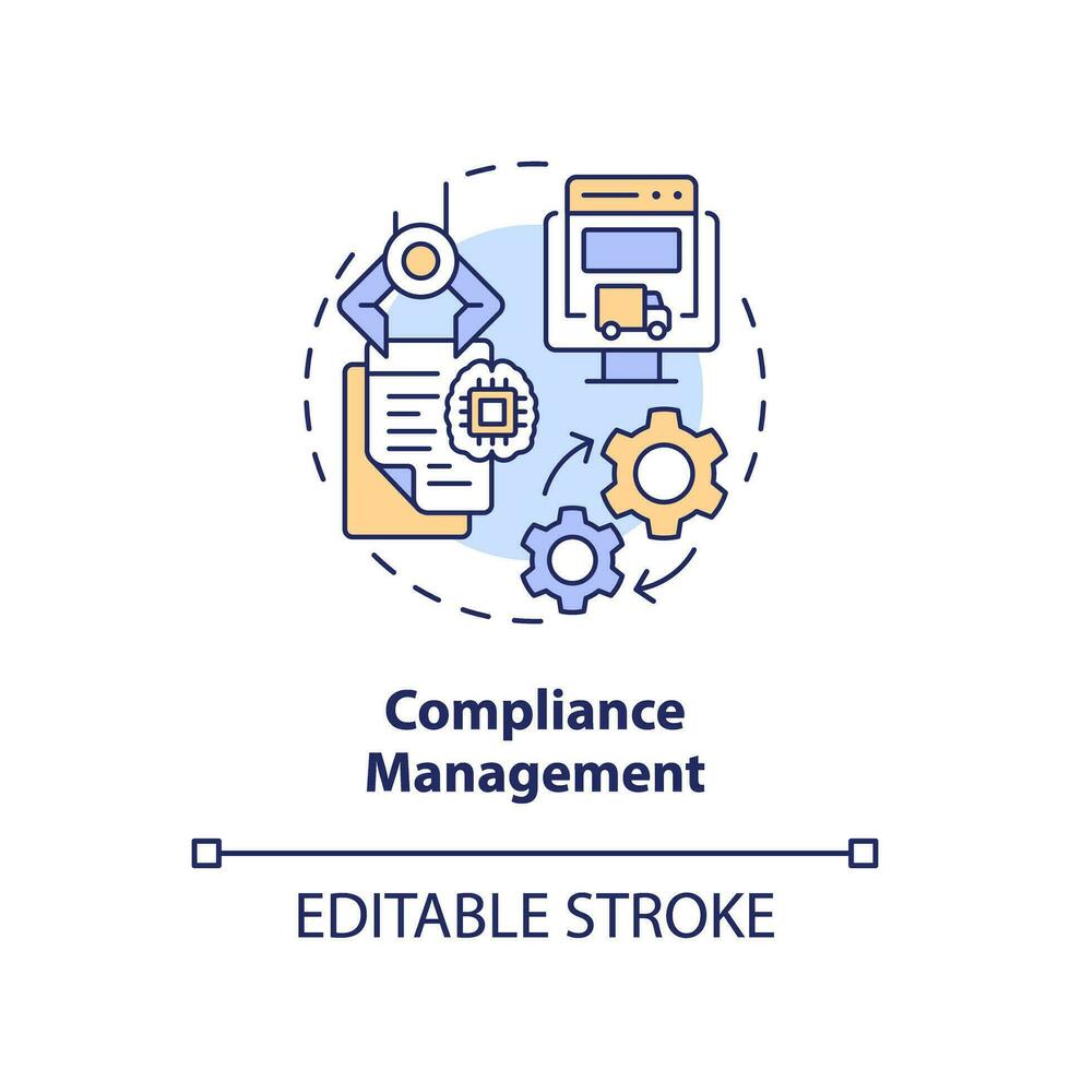 2D editable compliance management thin line icon concept, isolated vector, multicolor illustration representing vendor management. vector