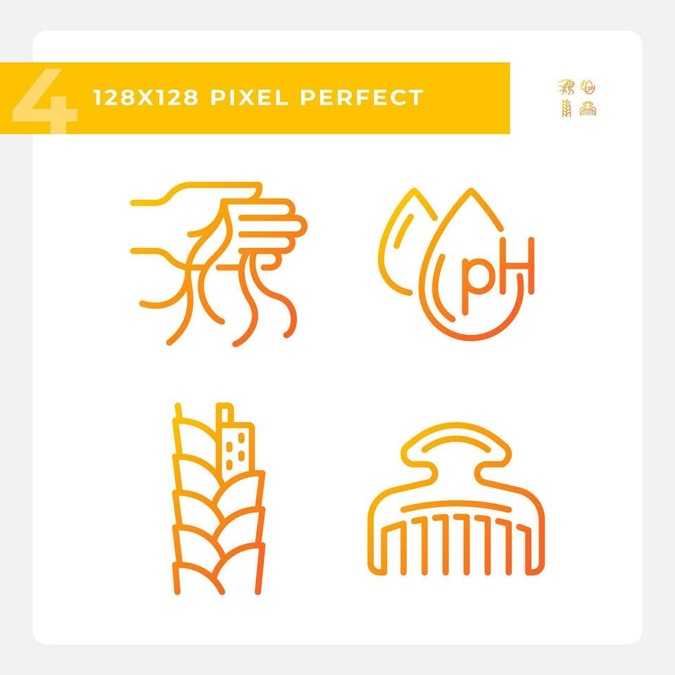 Pixel perfect gradient icons collection representing haircare, thin linear orange illustration. vector