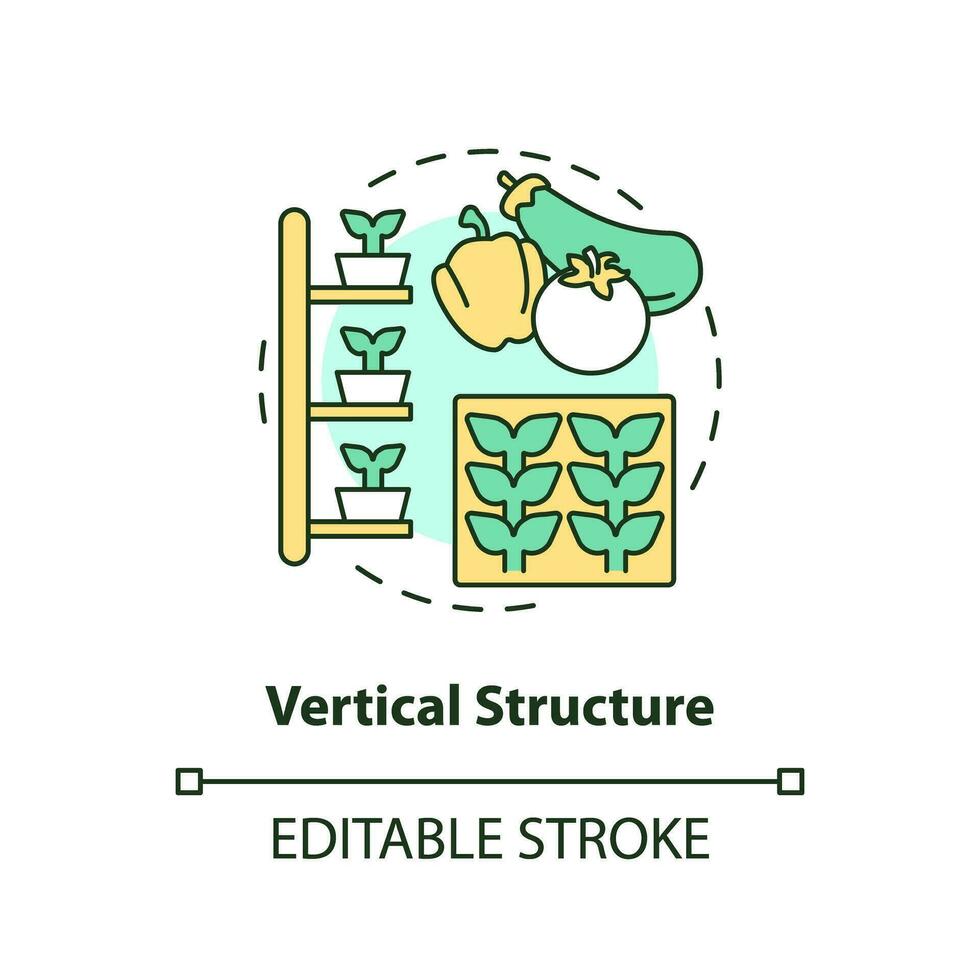 2D customizable vertical structure icon representing vertical farming and hydroponics concept, isolated vector, thin line illustration. vector
