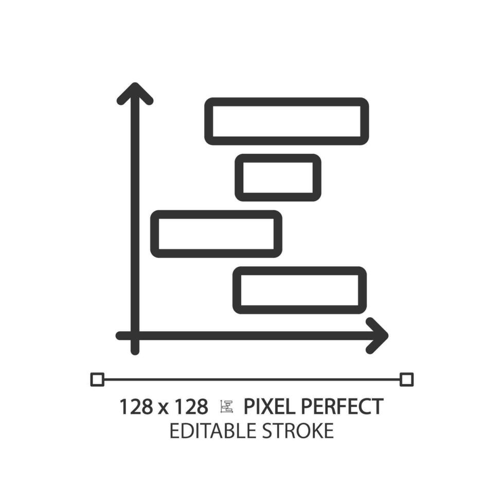 Gantt chart linear icon. Project timeline. Task management. Schedule planning. Process improvement. Data analysis. Thin line illustration. Contour symbol. Vector outline drawing. Editable stroke