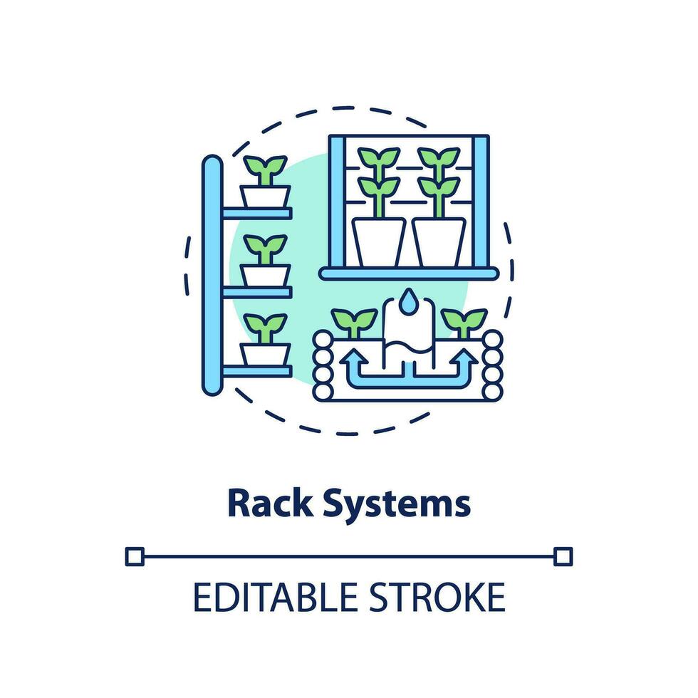 2D customizable rack systems icon representing vertical farming and hydroponics concept, isolated vector, thin line illustration. vector