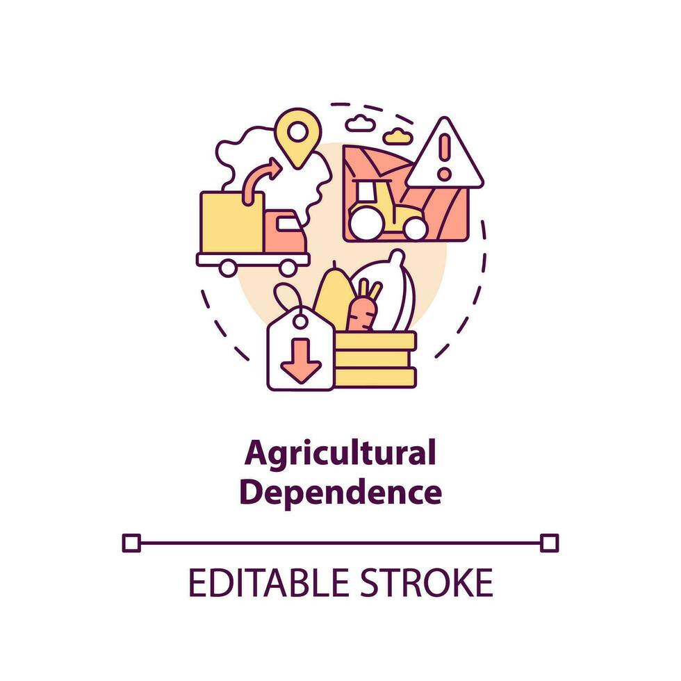 Agricultural dependence concept icon. Disadvantage of farming policy abstract idea thin line illustration. Isolated outline drawing. Editable stroke vector