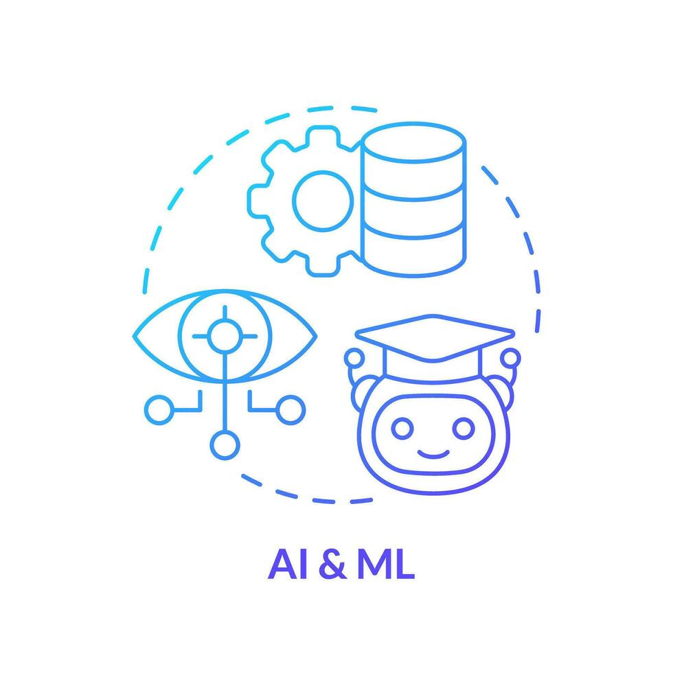 Gradient Ai and ML concept thin line icon, isolated vector representing data democratization.