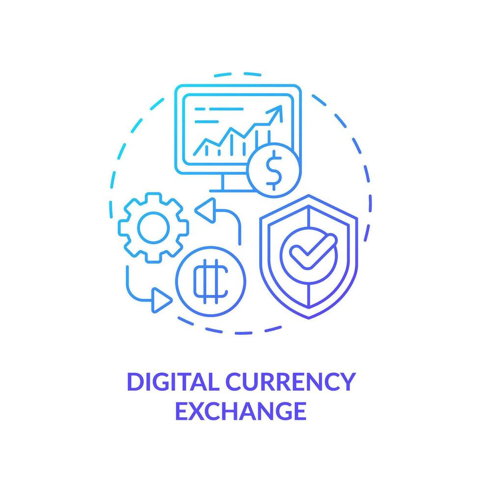 2D digital currency exchange gradient thin line icon concept, isolated vector, illustration representing digital currency. vector