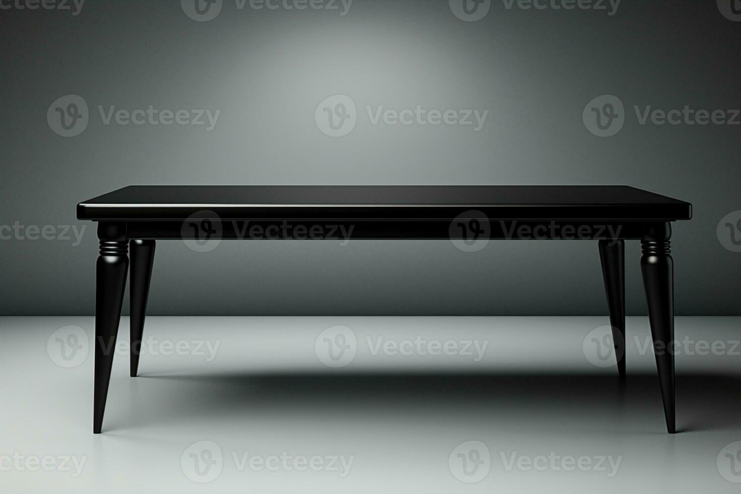 Vacant obsidian table, alone on bright white canvas, minimalist isolation AI Generated photo