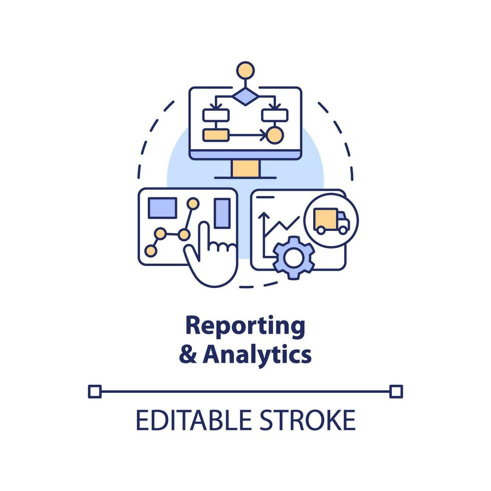 2D editable reporting and analytics thin line icon concept, isolated vector, multicolor illustration representing vendor management. vector