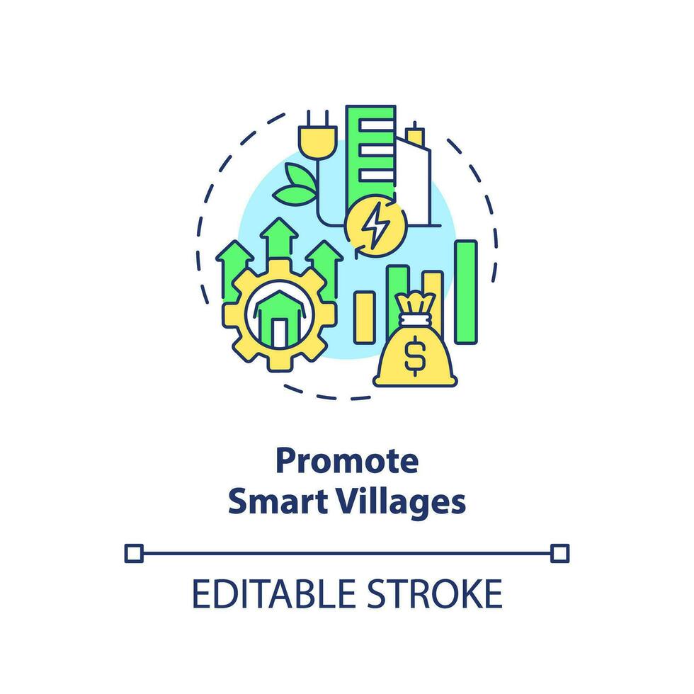 Promote smart villages concept icon. Digital technology. Rural development program abstract idea thin line illustration. Isolated outline drawing. Editable stroke vector