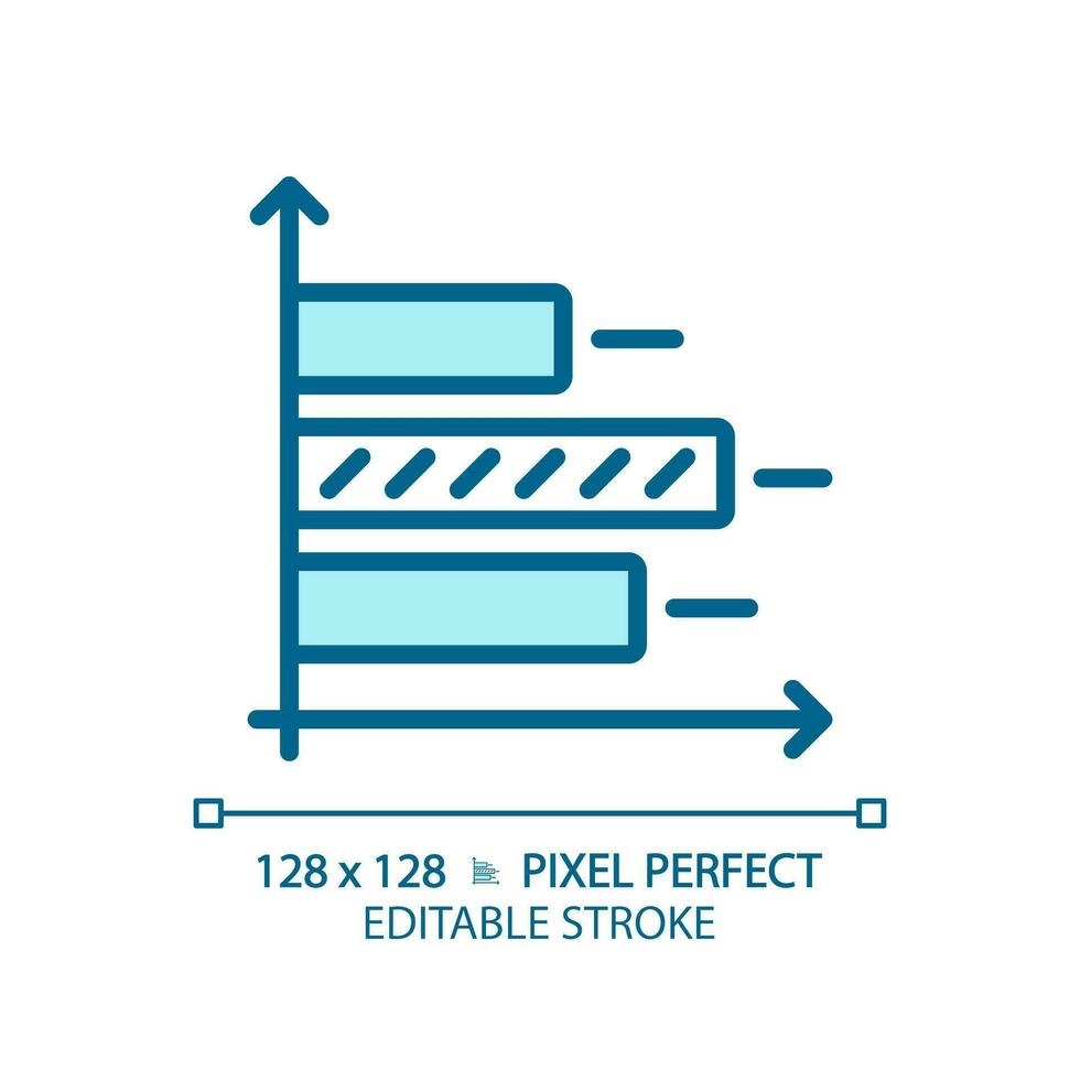 Horizontal bar chart light blue icon. Comparing products. Marketing analysis. Data analytics. RGB color sign. Simple design. Web symbol. Contour line. Flat illustration. Isolated object vector