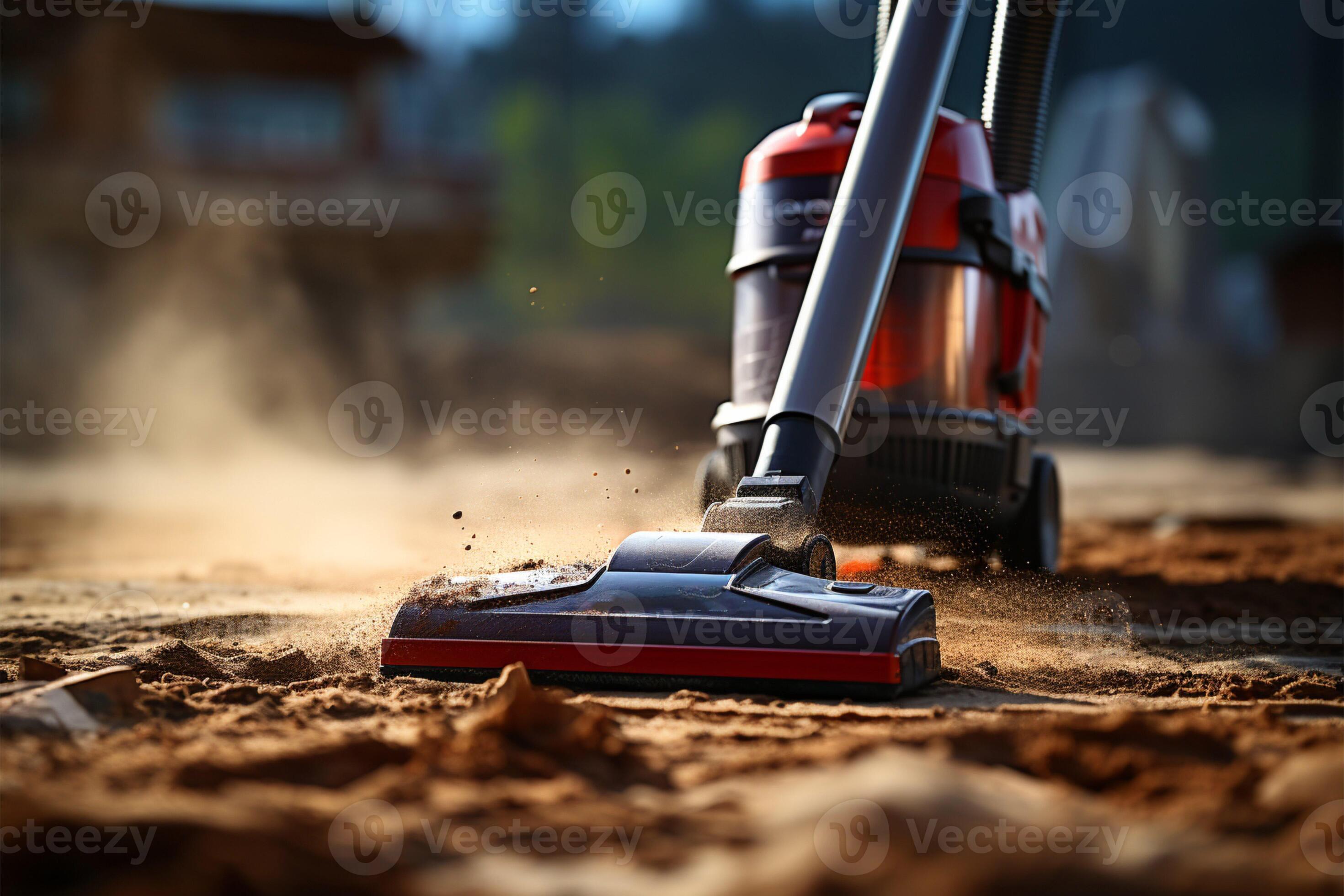 Cleaning dirty old carpet with a vacuum cleaner universal nozzle AI