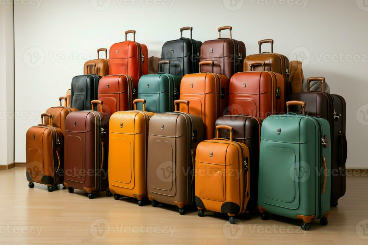 Suitcase ensemble Collection of luggage displayed against a blank white setting AI Generated photo