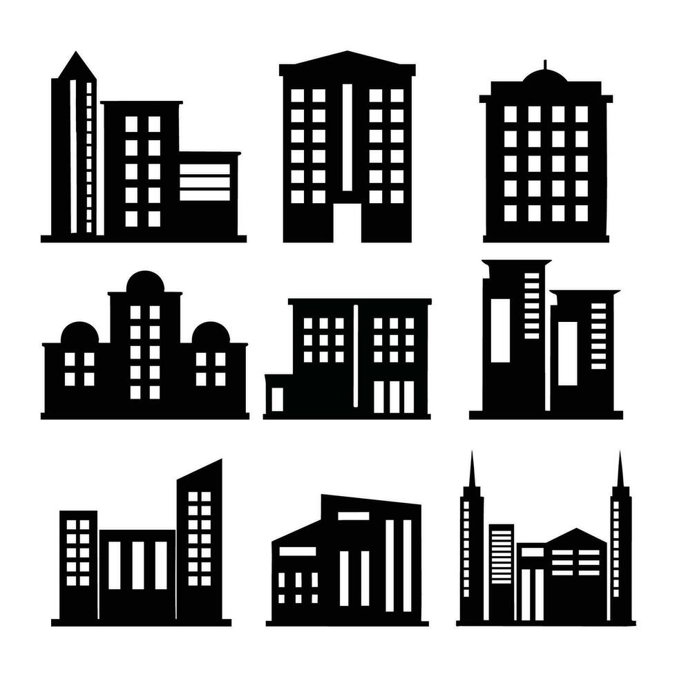 set of building silhouette isolated on white background. vector