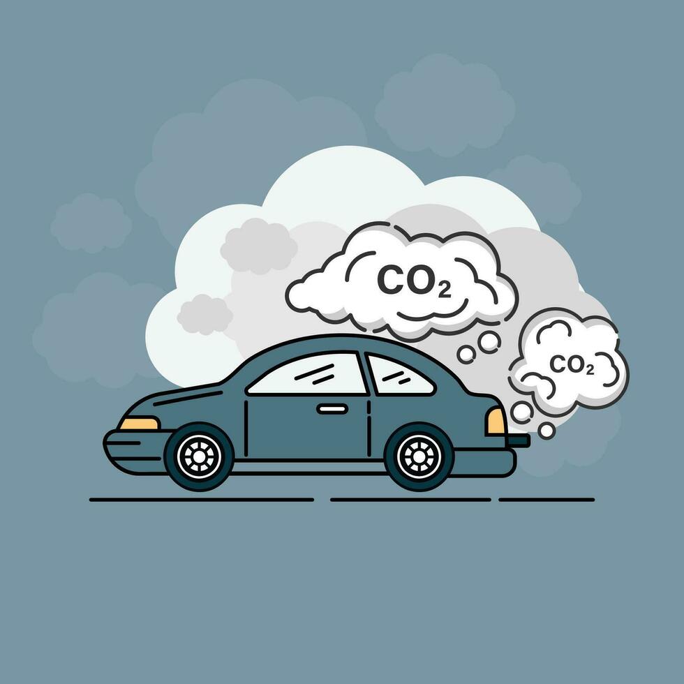 Car air pollution. Vehicle toxic pollution vector illustration