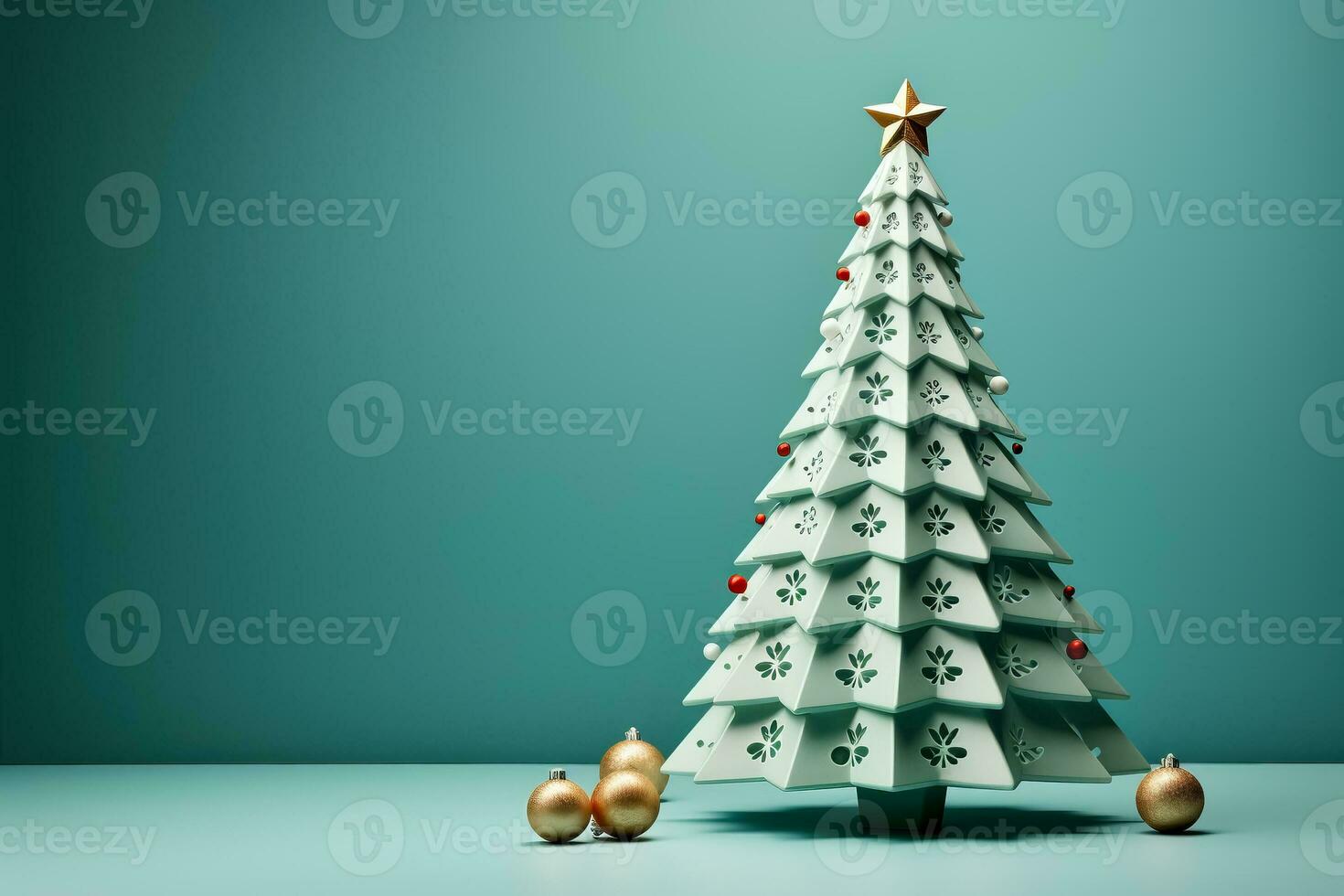 A charming Christmas tree low relief against a mint green background offering ample empty space for festive greetings photo