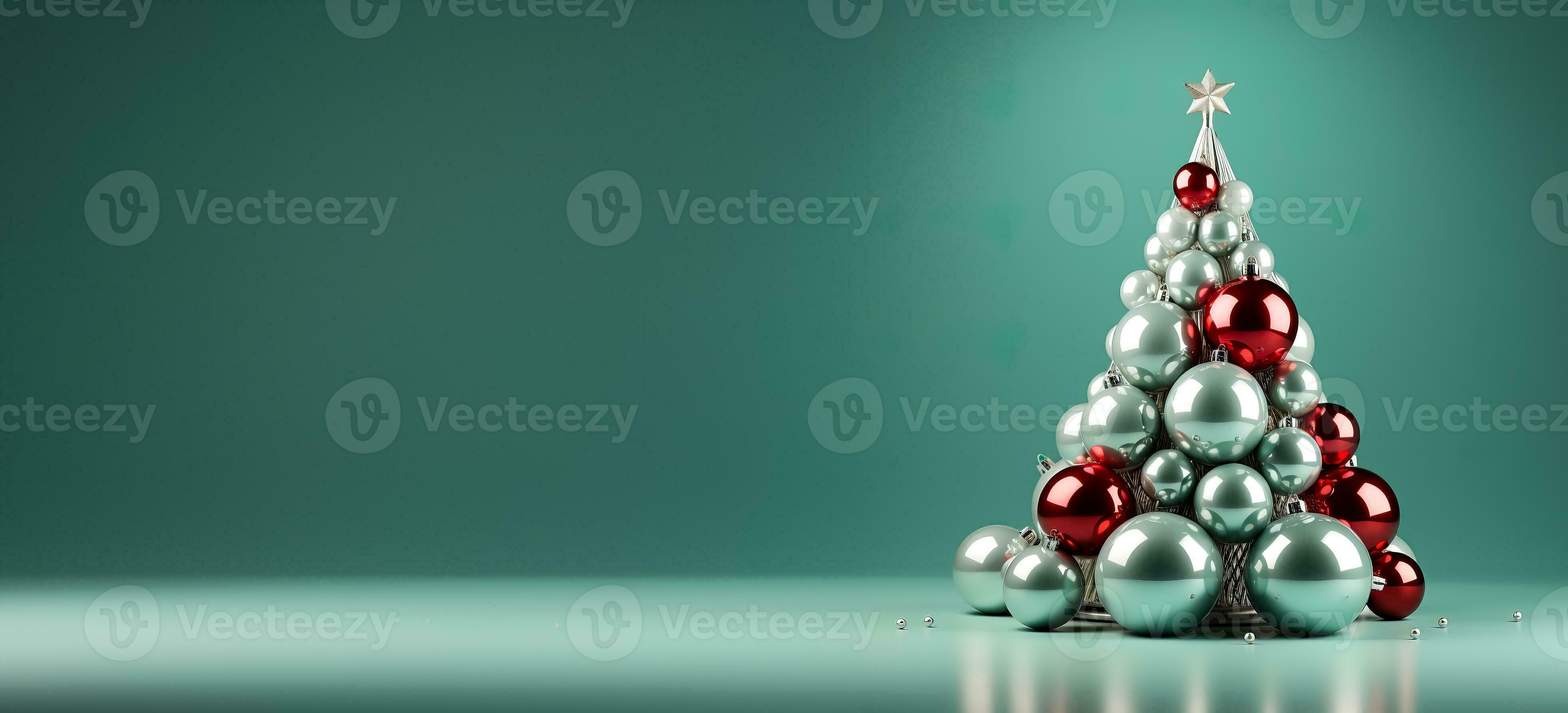 A minimalistic Christmas tree low relief with silver ornaments shining