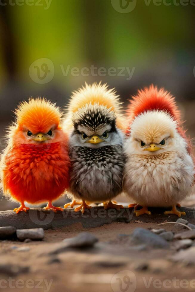 An intense shot of a group of angry birds with fierce expressions guarding their nests in the vibrant wilderness photo