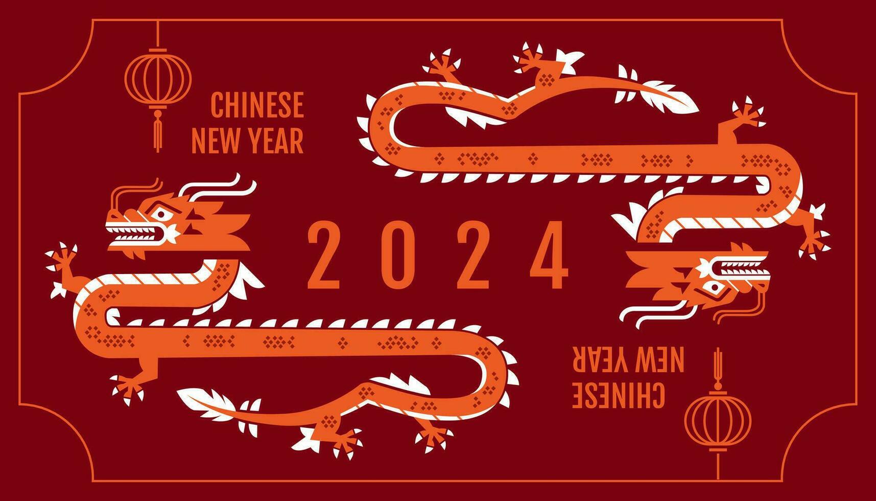 Lunar new year, Chinese New Year 2024 , reflection dragon vector