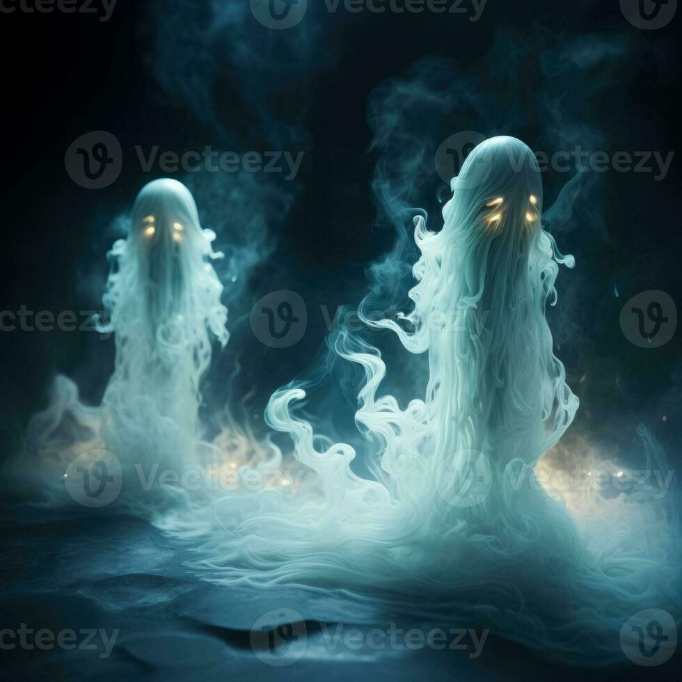 Glowing ghost figures on low relief with a smoke effect photo