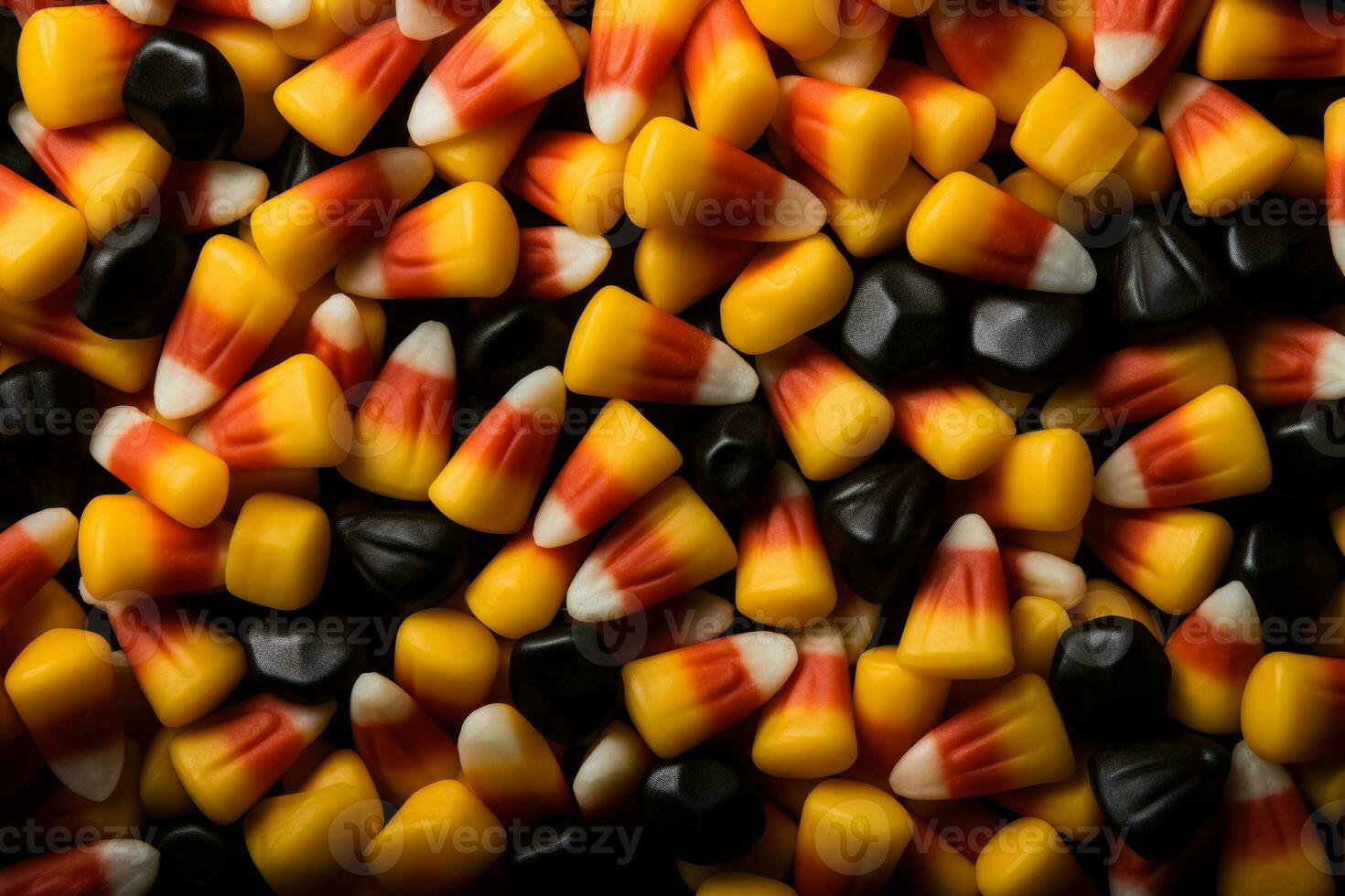 Candy corns laid out in a mesmerizing diagonal pattern adding a burst of sweetness against a dark gradient backdrop photo