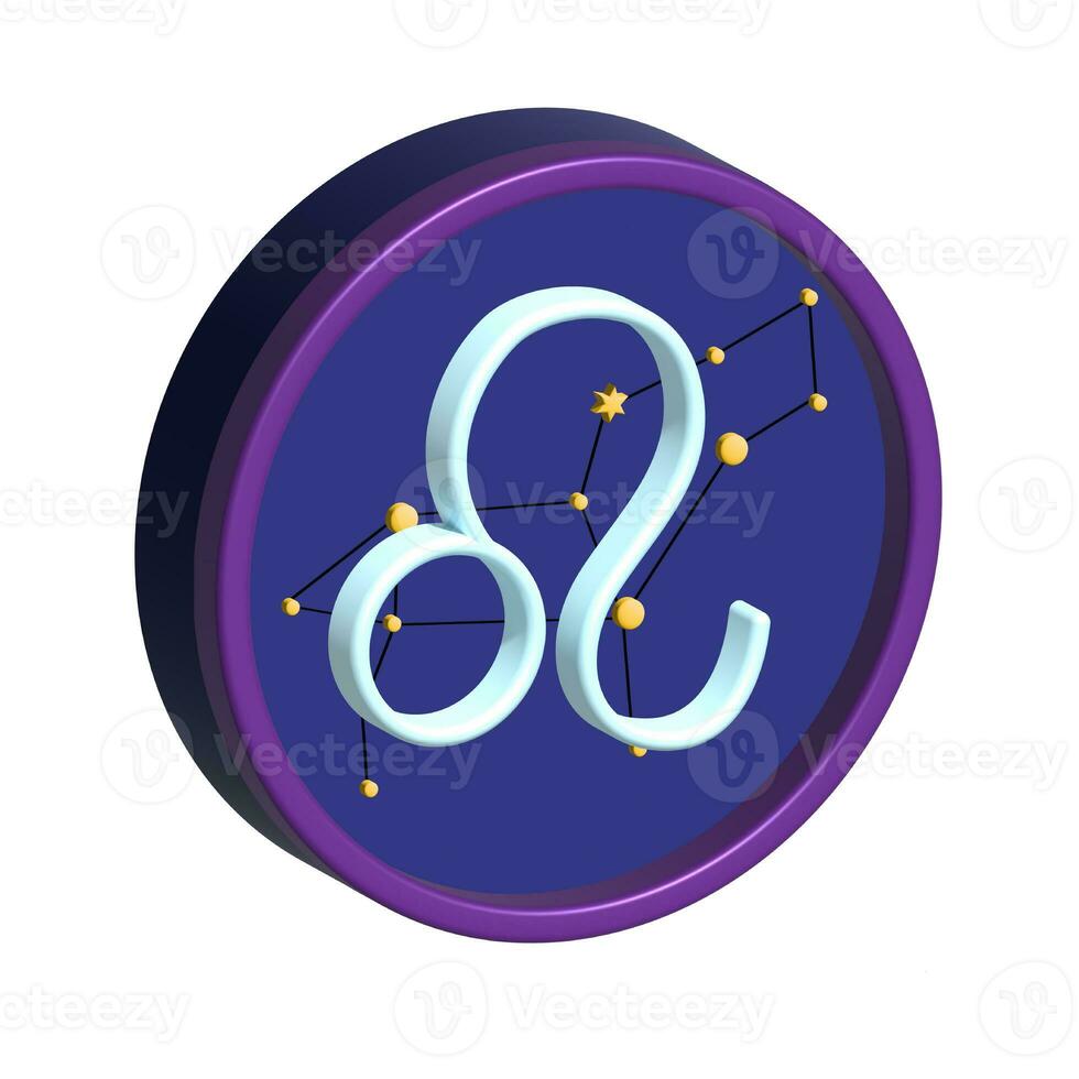 Zodiac sign Leo, 3D illustration, Round icon on a white background, isolated. Blue three dimensional ring with the Astrology symbol photo