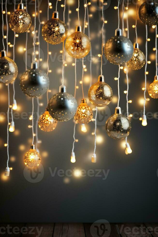 estilo retro Navidad luces y guirnaldas centelleo con calor aislado en un caprichoso oro y plata degradado antecedentes foto