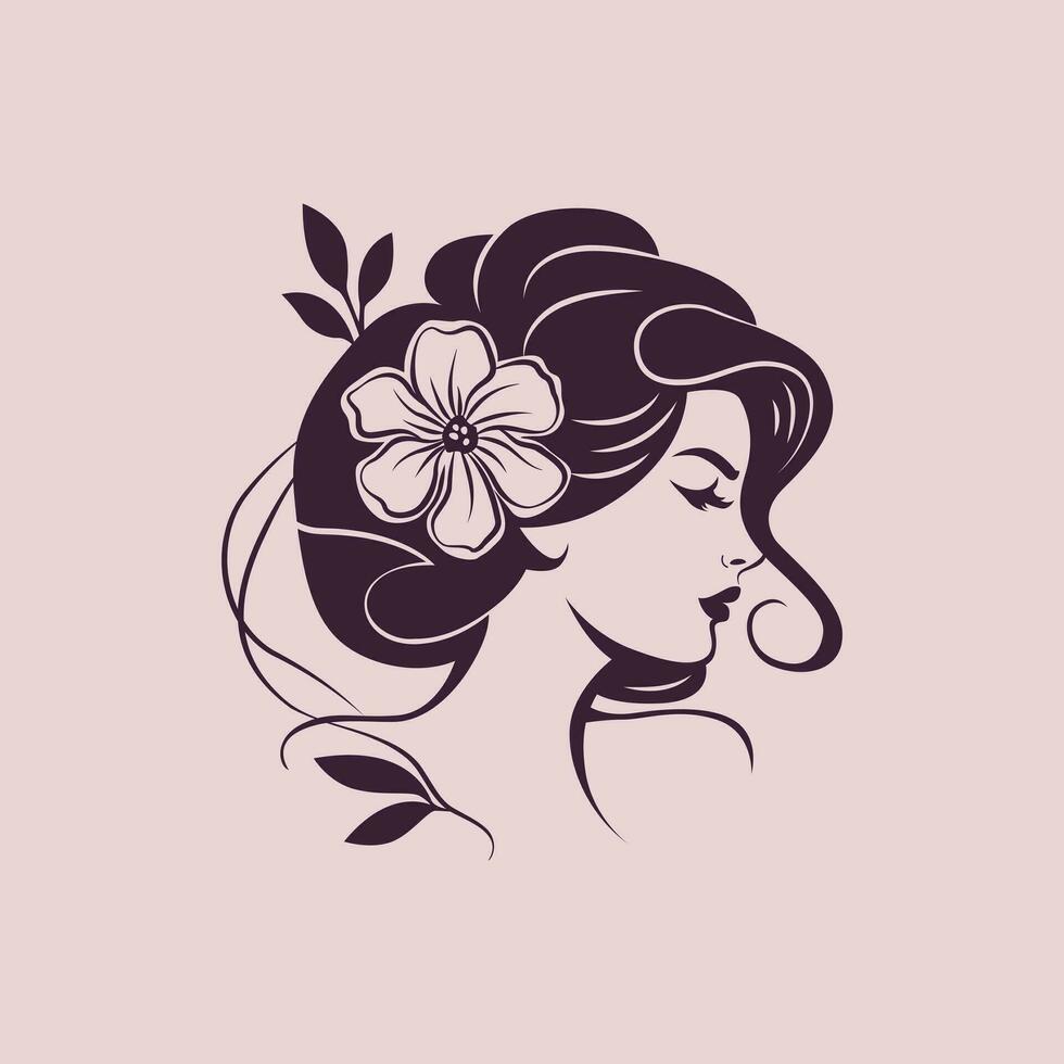 Clean Woman Portrait with Hibiscus Flower - Elegance and Nature's Beauty in Harmony vector