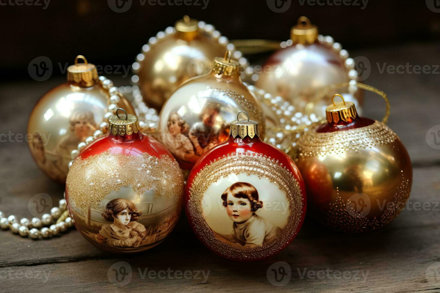 Vintage handmade Christmas ornaments nostalgically crafted adding a timeless touch to holiday celebrations photo