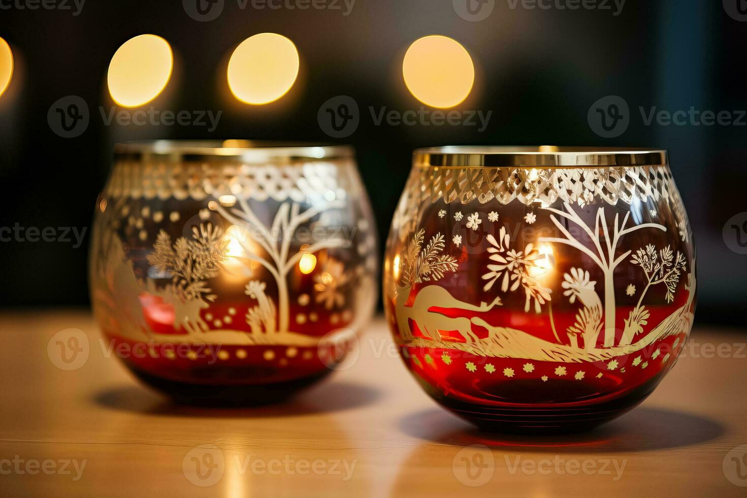 Nostalgic mid-century Christmas candle holders with classic design igniting yesteryears holiday spirit in glowing warmth photo