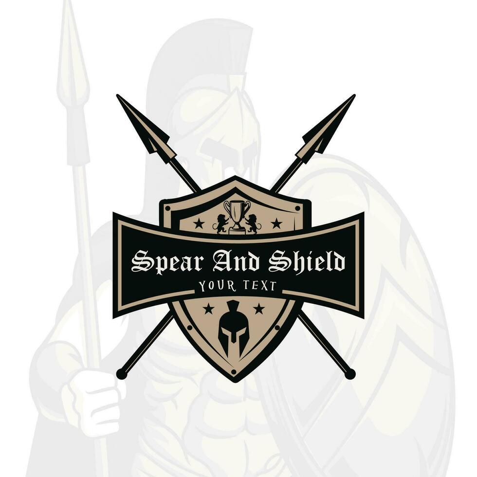 Knight shield and helmet vintage badge logo vector