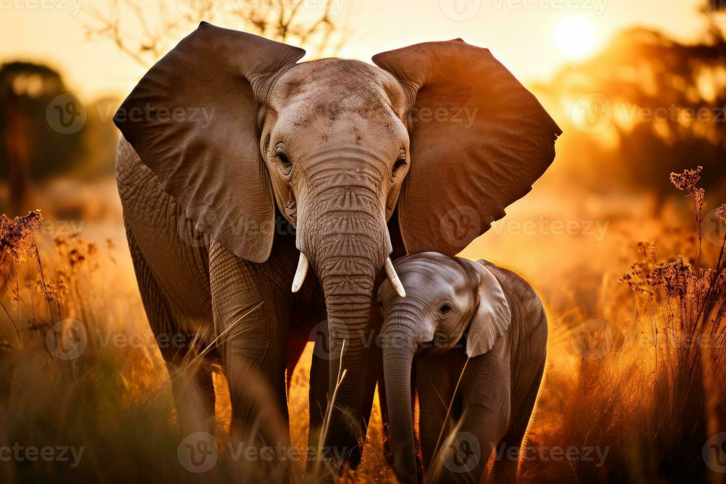 A tender moment captured as an elephant family embraces symbolizing the unbreakable bond shared on African safaris photo